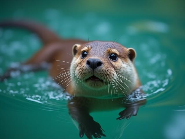 A playful otter named Oliver, swimming gracefully in clear, calm water